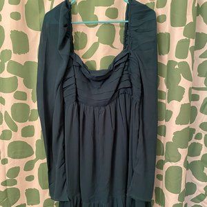Abercrombie Long Sleeve Ruched Babydoll Mini Dress Green L Tall Large Tall